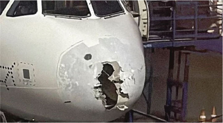 তীব্র ধূলিঝড়ে উড়োজাহাজের ‘নাক’ ভেঙে পড়েছে