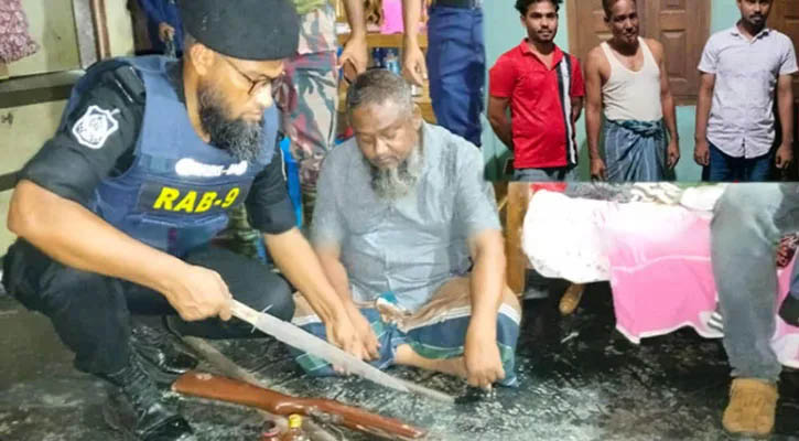 সিলেটে পাথর ব্যবসায়ীর বাড়ি থেকে অস্ত্র ও মদ উদ্ধার